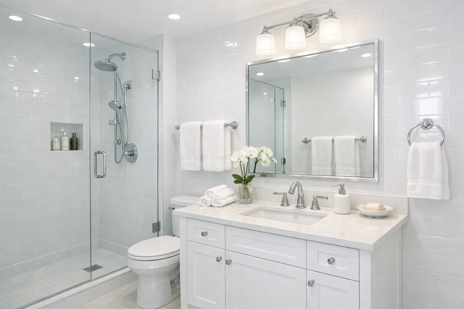 Spotless well-lit bathroom interior for deep cleaning service